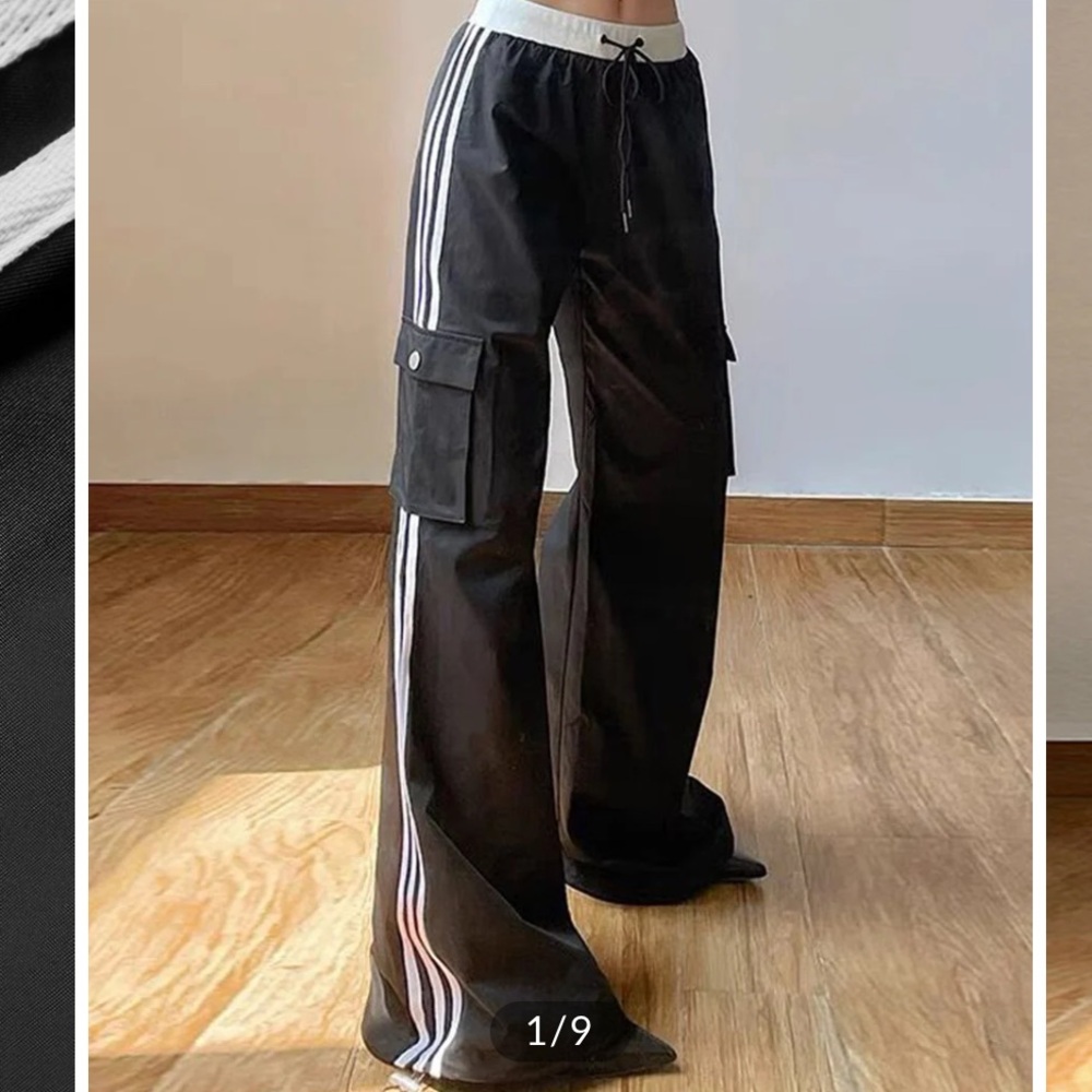Striped Black Drawstring Track Pants